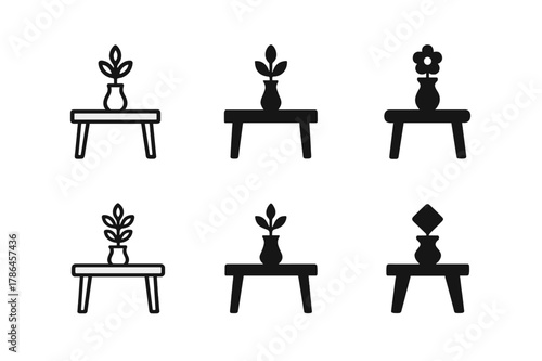 Stylized Home Staging Logos. Home staging for selling. Set Logo of home staging for selling: dining table centerpiece. Icon set. harmonious logo variations of