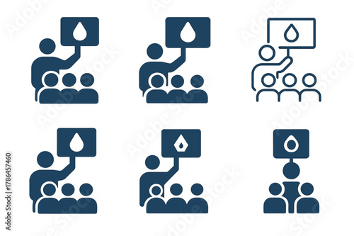 Hygiene Outreach Logos. Hygiene education and awareness campaigns. Set Logo of hygiene education and awareness campaigns: community health outreach scene. Icon