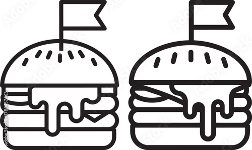 Two delicious cheeseburger silhouettes with melting cheese and flags