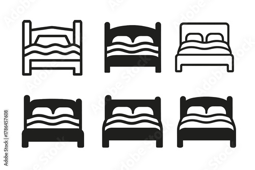 Symbols of Restfulness. The importance of sleep. Set Logo of the importance of sleep: bed with gentle waves symbolizing rest. Icon set. harmonious logo