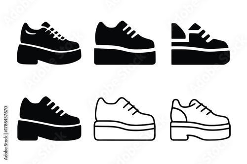 Fashion Logo Variations. Fashion-forward looks. Icon set. Set Logo of Fashion-forward looks: platform sneaker. harmonious logo variations of the same