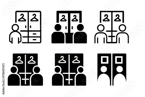 Closet Design Logos. Designing a closet for multiple users with shared storage areas. Icon set. Set Logo of Designing a closet for multiple users with shared