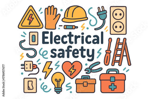 Electrical Safety Essentials. Electrical safety. Hand-drawn doodle illustration of electrical safety. Warning