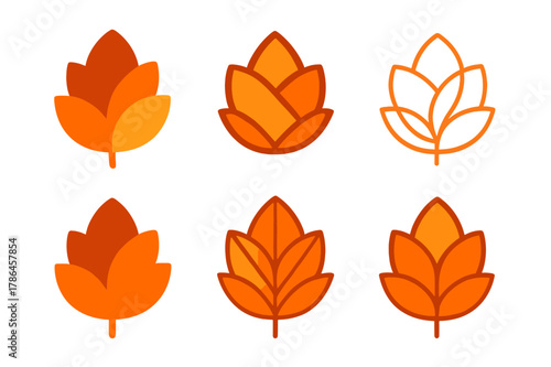 Autumn Leaf Logos. A close-up of colorful autumn leaves, showing rich shades of red, orange, and yellow. Set Logo of Autumn leaves: layered leaf silhouette.