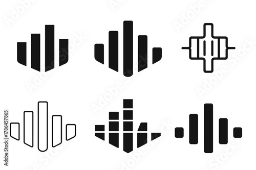Home Theater Logos. Installing a new home theater sound system. Set Logo of Installing a new home theater sound system: sound equalizer bars. Icon set.