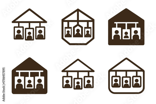 Family Photo Decor Ideas. Personalizing home decor with family photos. Set Logo of personalizing home decor with family photos: hanging gallery wall. Icon set.