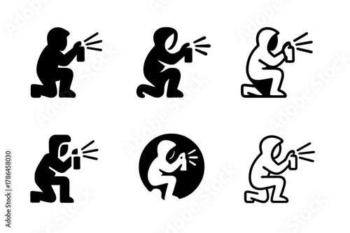 Street Art Logos. Street artist working on artwork. Set Logo of Street artist working on artwork: spray nozzle burst pattern. Icon set. harmonious logo