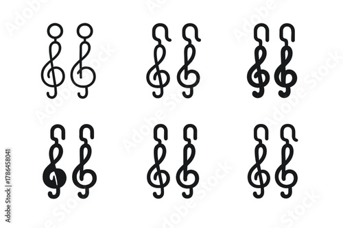 Music Fashion Icons. Music and fashion. Icon set. Set Logo of Music and fashion: treble clef earrings. harmonious logo variations of the same emblematic