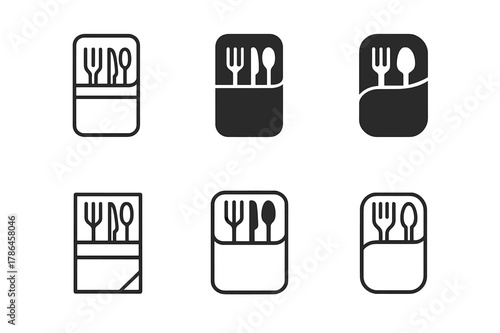 Cutlery Logo Variations. Cutlery roll. Icon set. Set Logo of cutlery roll: reusable dining set case. harmonious logo variations of the same emblematic concept,