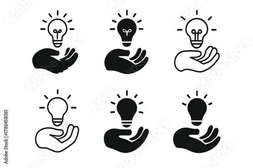 Animal Consciousness Icons. Exploring the consciousness of animals. Set Logo of exploring the consciousness of animals: primate hand with lightbulb idea. Icon