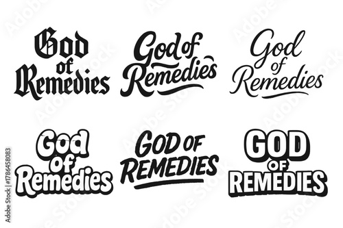 God of Remedies Typography. God of Remedies. Set lettering. harmonious lettering variations of the same emblematic concept (Gothic-inspired decorative type,