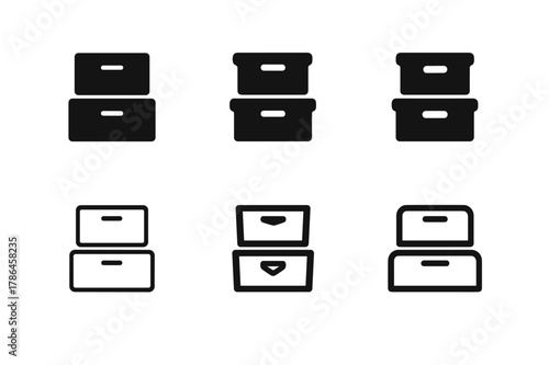 Custom Storage Logos. Customizable home storage solutions. Icon set. Set Logo of customizable home storage solutions: stackable storage boxes. harmonious logo