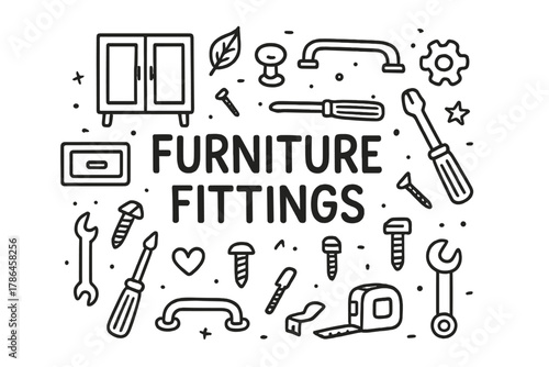 Furniture Fittings Doodle. Furniture Fittings. Hand-drawn doodle illustration of Furniture Fittings. handle,