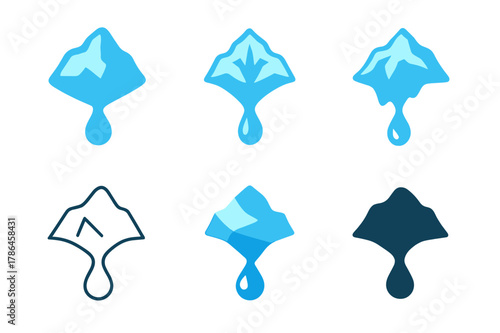 Glacier Logo Variations. Melting glaciers. Icon set. Set Logo of melting glaciers: droplet forming from glacier edge. harmonious logo variations of the same