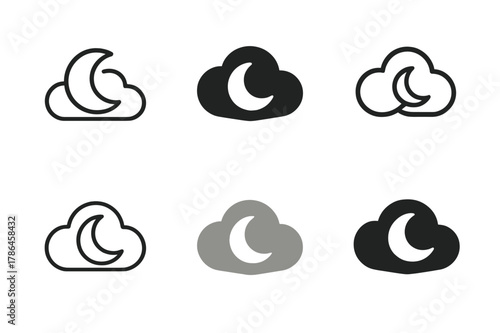 Peaceful Slumber Emblems. Peaceful slumber. Set Logo of Peaceful slumber: cloud cradling a moon. Icon set. harmonious logo variations of the same emblematic