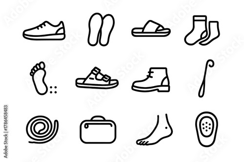 Everyday Comfort Icons. Everyday comfort. Line outline icon set of everyday comfort: sneakers, insoles,