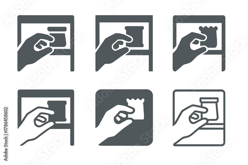 Forgotten Treat Logos. Finding a forgotten treat or snack in your pantry. Set Logo of Forgotten treat: hand reaching into pantry. Icon set. harmonious logo