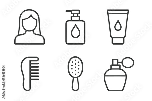 Sleek Care Logos. Personal Appearance. Set Logo of Personal Care Collection: Minimal outline, Negative space, Flat solid, Symmetrical form, Stylized detail,