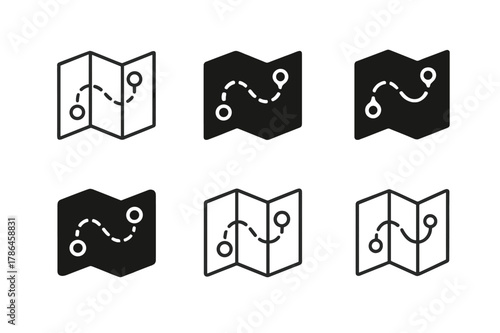 Study Abroad Logos. Study abroad experiences. Set Logo of Study abroad experiences: folded map with route. Icon set. harmonious logo variations of the same