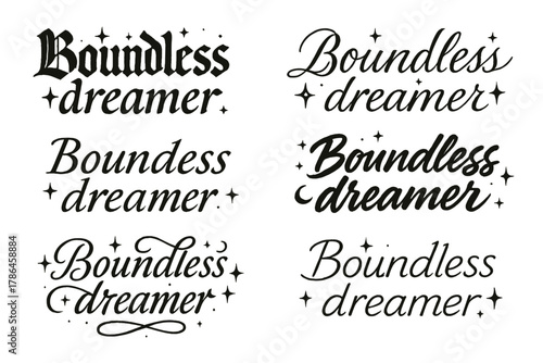 Boundless Dreamer Calligraphy. Boundless dreamer. Create a calligraphy lettering illustration of the phrase: