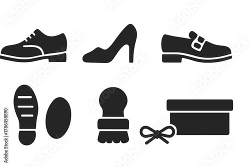 Formal Shoes Icon Set. Formal shoes. Filled icon set of formal shoes: oxford shoe, loafer, heel, buckle, sole,