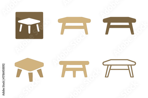 Harmonious Logo Variations. Natural wood furniture and neutral tones in design. Set Logo of natural wood furniture and neutral tones in design: minimalist