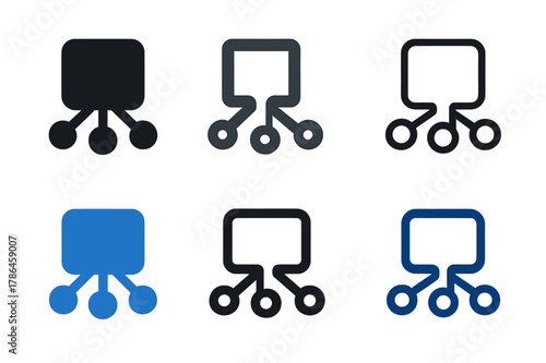 AI Emblem Variations. AI realism. Set Logo of AI realism: render pipeline node graph. Icon set. harmonious logo variations of the same emblematic concept, each