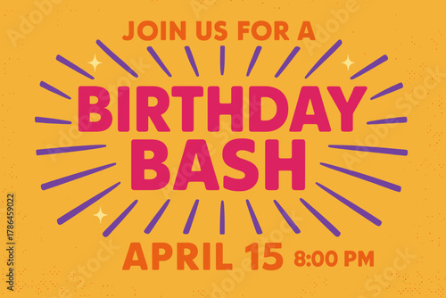 Retro Birthday Bash Poster. Birthday Bash ? Retro Poster; bold rounded sans-serif, centered layout with