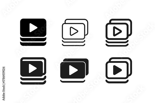 Creative Logo Variations. Content series branding. Set Logo of content series branding: stacked video frames. Icon set. harmonious logo variations of the same