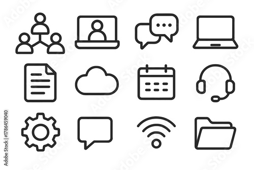 Online Collaboration Icons. Online collaboration. Line outline icon set of online collaboration: people