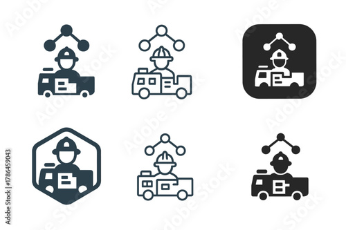 Tech-Enhanced Firefighter Logos. Firefighters and emergency services working with technology. Set Logo of firefighters and emergency services working with