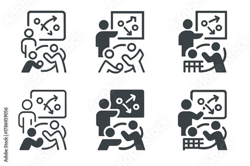 Volleyball Teamwork Logos. A person participating in a team sport like volleyball, showing teamwork. Set Logo of A person participating in a team sport like