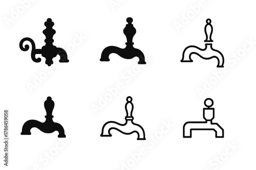 Samovar Kettle Icons. tea kettle spout. Set Logo of tea kettle spout: samovar-inspired spout faucet. Icon set. harmonious logo variations of the same