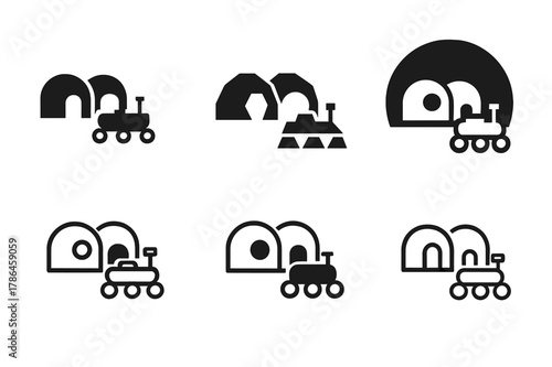 Futuristic Travel Logos. Space tourism and futuristic travel experiences. Icon set. Set Logo of space tourism and futuristic travel experiences: Mars rover