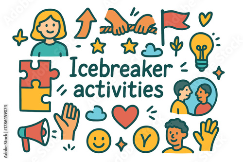 Doodle Icebreaker Illustration. Icebreaker activities. Hand-drawn doodle illustration of icebreaker activities