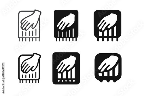 Rug Straightening Icons. Straightening a rug. Set Logo of straightening a rug: hand smoothing fabric fibers. Icon set. harmonious logo variations of the same