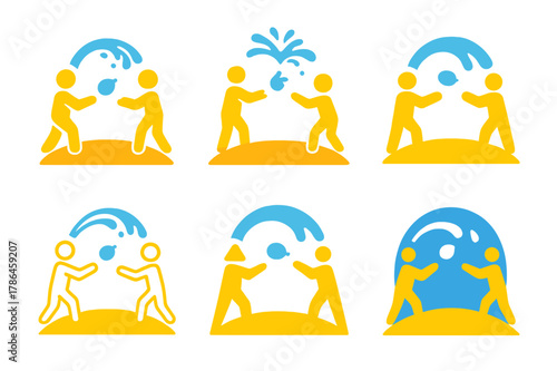 Summer Sports Logos. Summer sports day with outdoor games and activities. Set Logo of Summer sports day with outdoor games and activities: water balloon toss