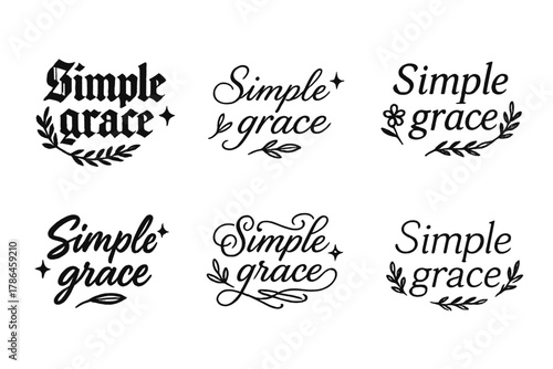 Elegant Calligraphy Styles. Simple grace. Create a calligraphy lettering illustration of the phrase: Simple