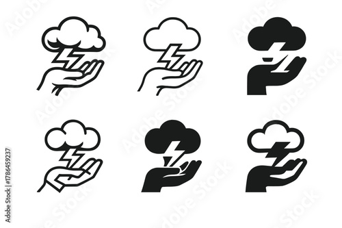 Divine Storm Logos. A god controlling the winds and the storms. Set Logo of A god controlling the winds and the storms: storm cloud with lightning in divine