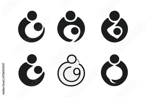 Parent Work Flexibility Icons. Flexible work schedules for parents. Icon set. Set Logo of Flexible work schedules for parents: parent-child silhouettes forming