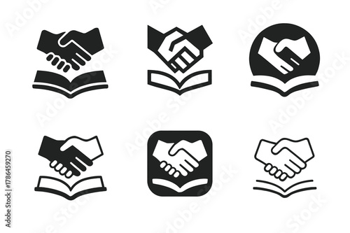 Education Career Logo Designs. Building a career in education and training. Set Logo of Building a career in education and training: mentorship handshake over