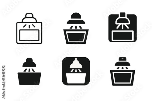 Screen Printing Logos. Screen printing. Set Logo of Screen printing: exposure lamp and screen. Icon set. harmonious logo variations of the same emblematic