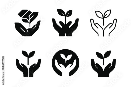Hands Holding Sapling. Nurturing relationships and emotional connections. Set Logo of nurturing relationships and emotional connections: hands holding sapling.
