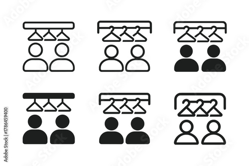 Storage Design Icons. Designing a closet for multiple users with shared storage areas. Icon set. Set Logo of Designing a closet for multiple users with shared