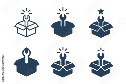 Startup Innovation Logos. Startups and innovation. Set Logo of startups and innovation: brain with network nodes and spark. Icon set. harmonious logo