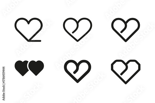 Social Media Heart Logos. The impact of social media on friendships. Set Logo of the impact of social media on friendships: connected hearts link. Icon set.