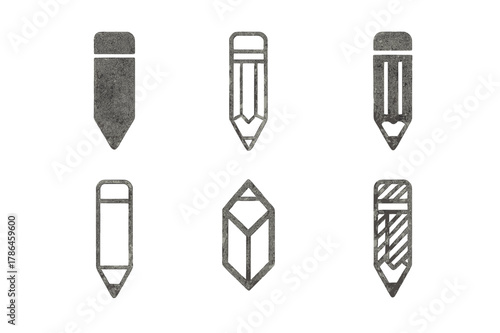Graphite Logo Array. Creating a pencil sketch for a portrait. Set Logo of graphite pencils: graphite pencil set. Icon set. harmonious logo variations of the