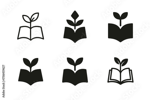 Study Motivation Icons. Study motivation. Icon set. Set Logo of Study motivation: growth mindset plant. harmonious logo variations of the same emblematic