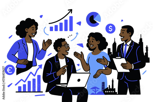 African Economic Growth. African economic development. Diverse group of professionals and entrepreneurs