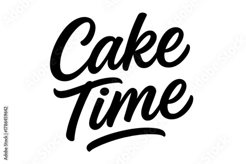 Cake Script Design. Cake Time ? Script Hand-Lettering; brush-style script with smooth connected letters and